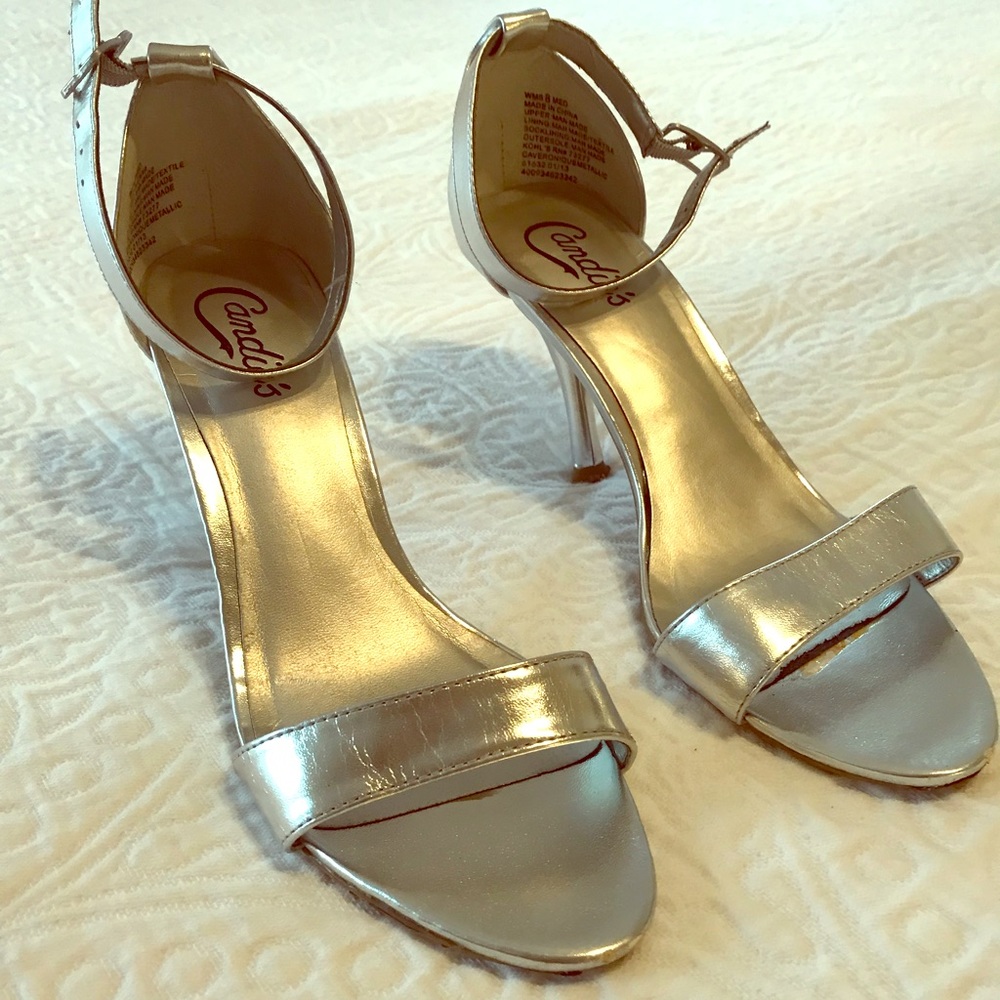 Metallic Silver Open-Toe heels